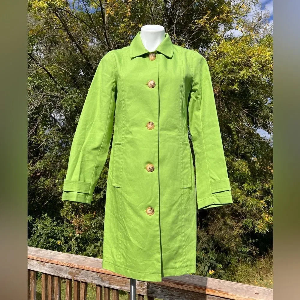 Old Navy Lime Green Button Down Trench Coat Size Medium